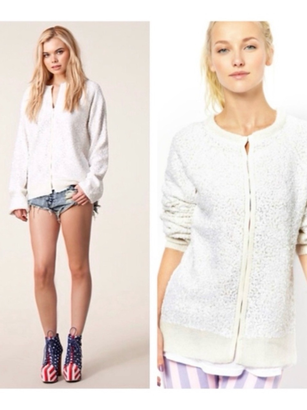 Wildfox White Label Ballroom white sequin Cardigan Sweater